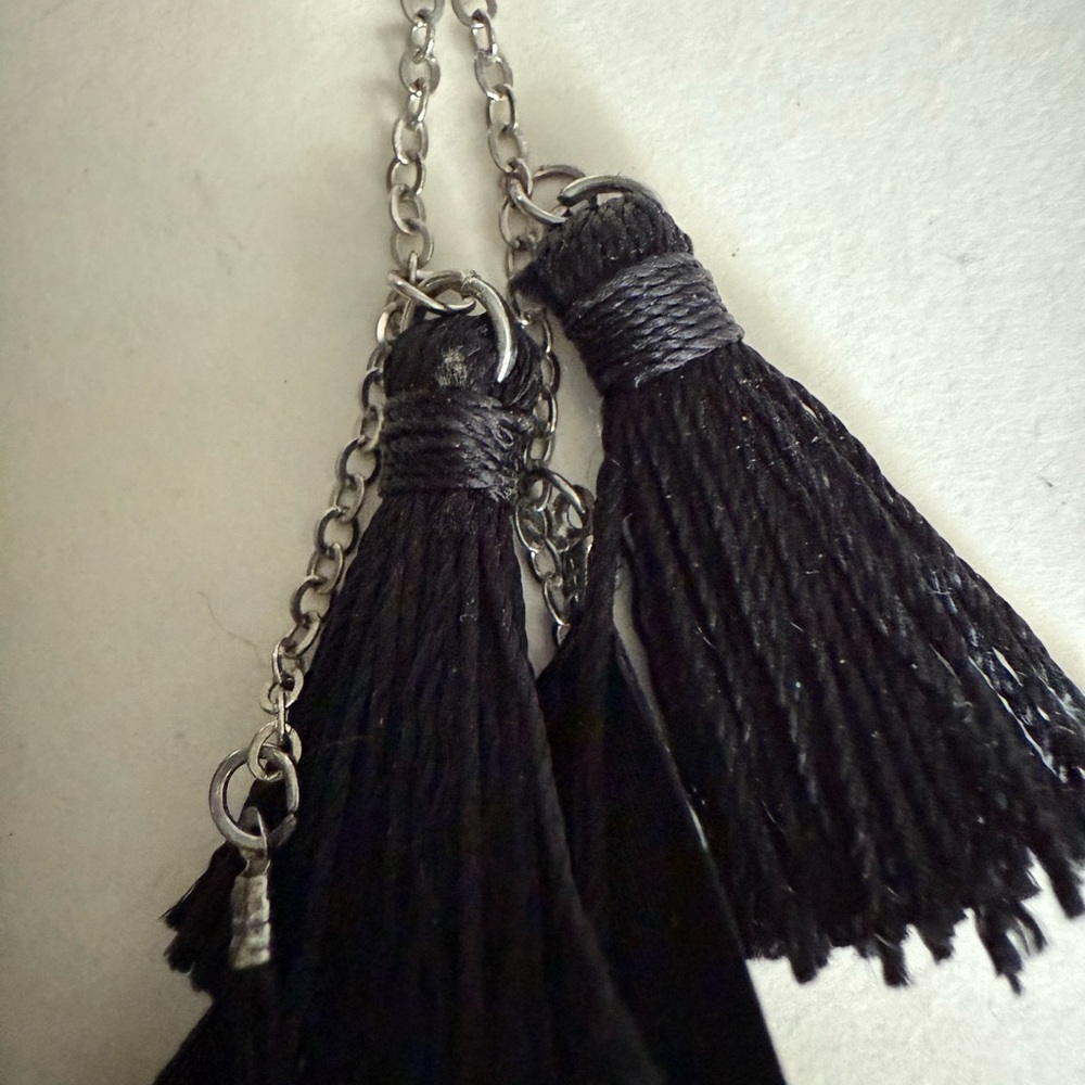 Chic Black Feather and Black Tassel Earrings - Picture 7 of 14